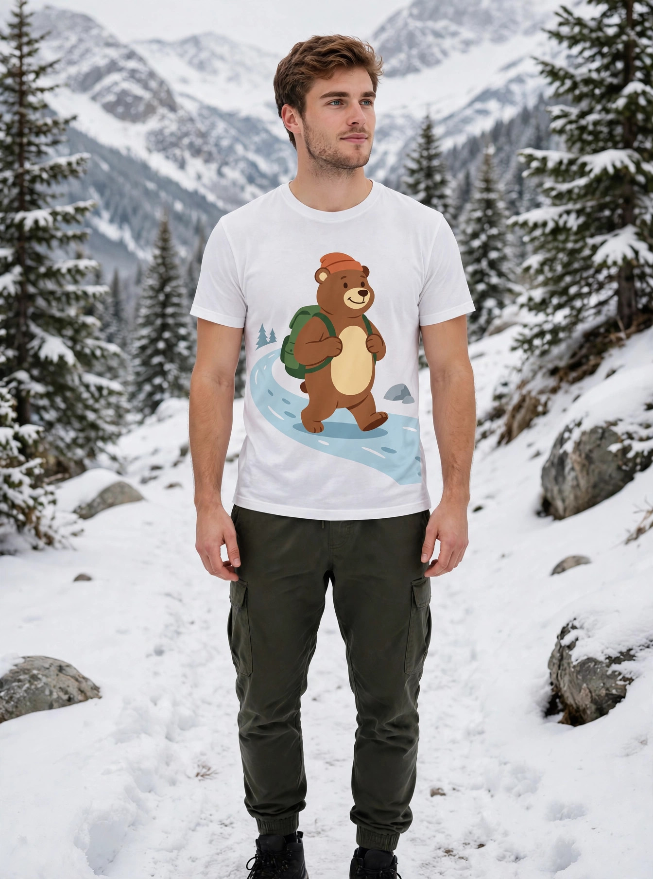 Bear Hiking Winter Trail T-shirt design