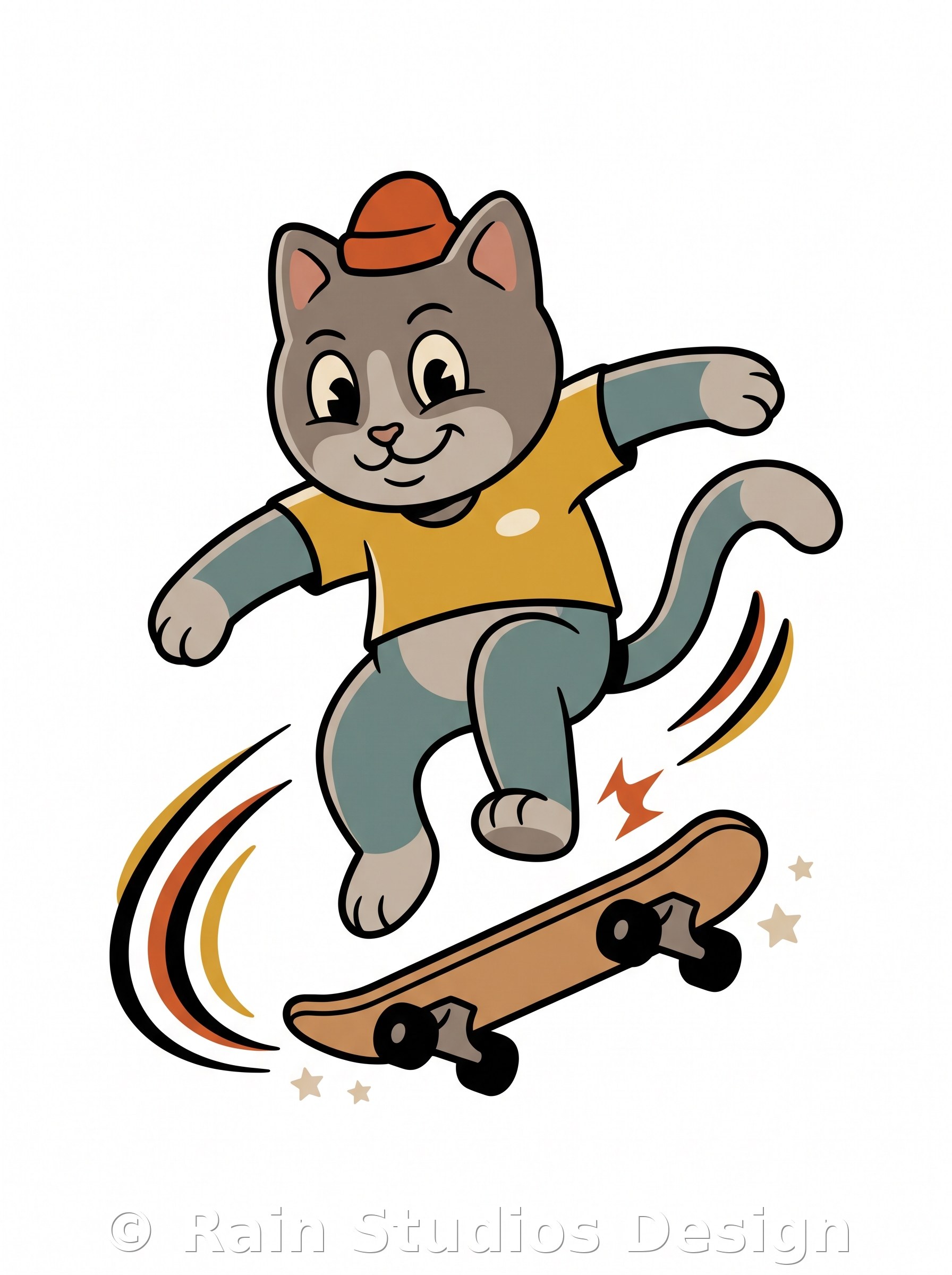 Cat Performing Skateboard Trick T-shirt design
