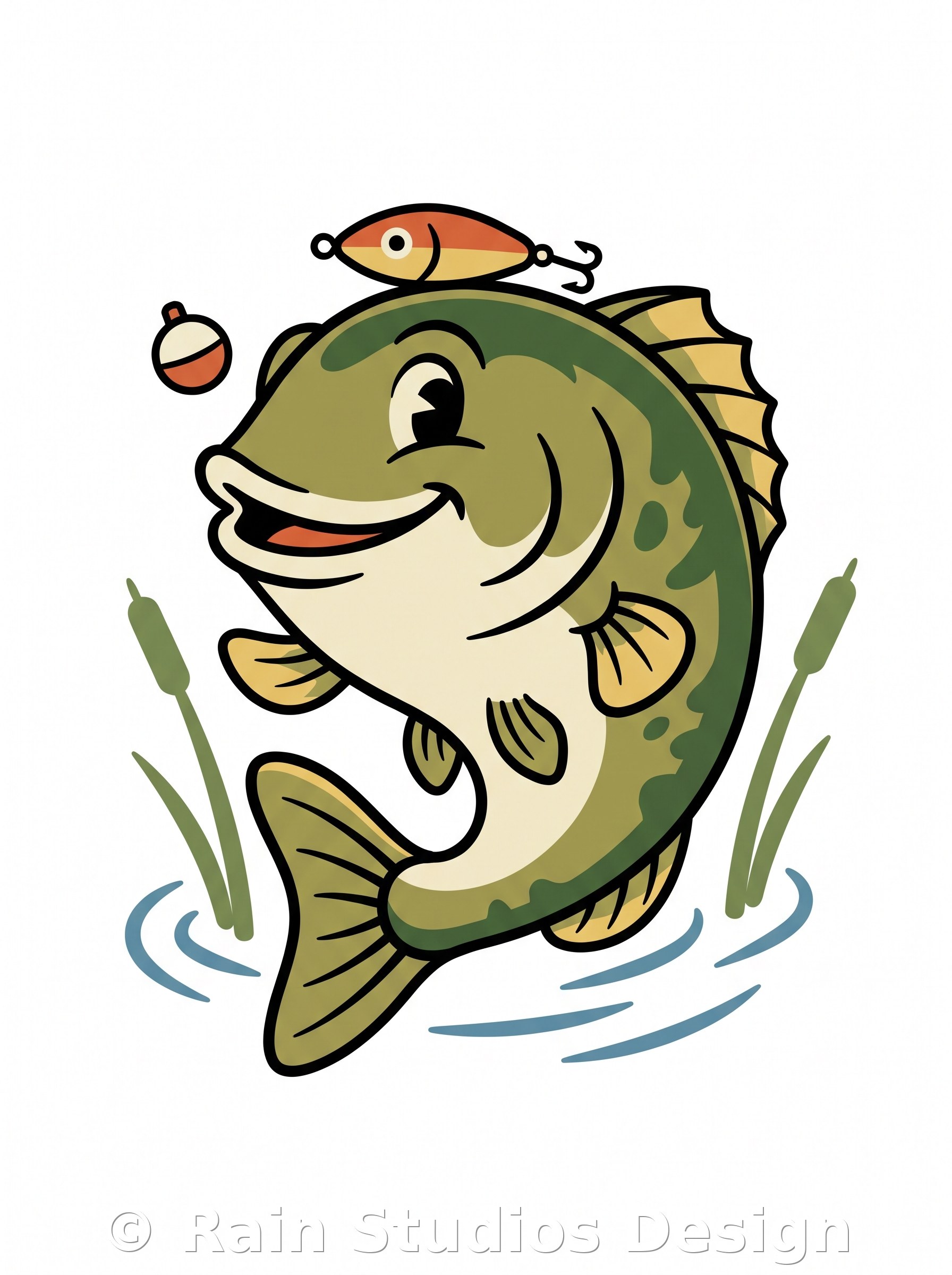 Largemouth Bass Cartoon Illustra T-shirt design