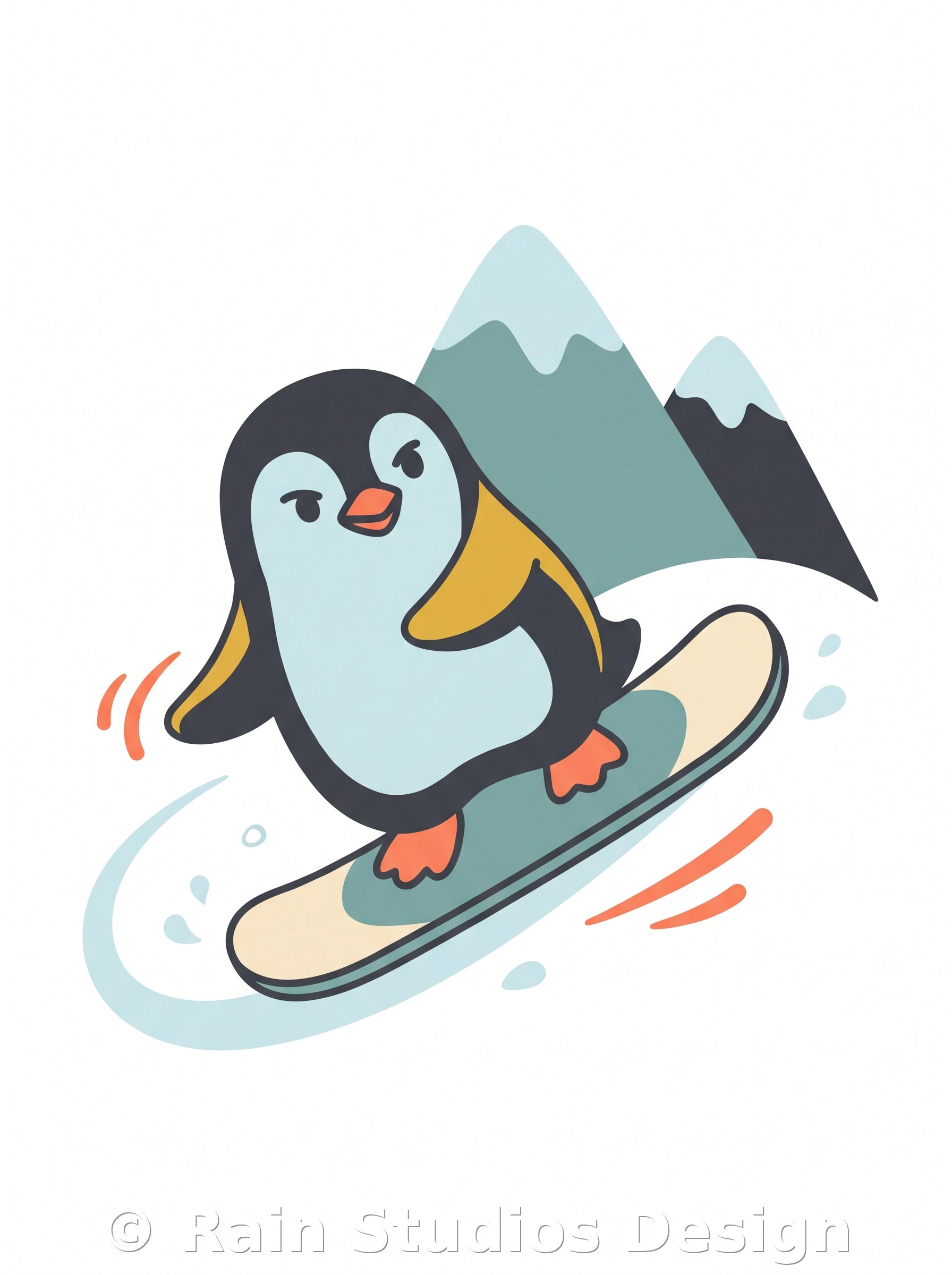 Penguin Snowboarding T-shirt design