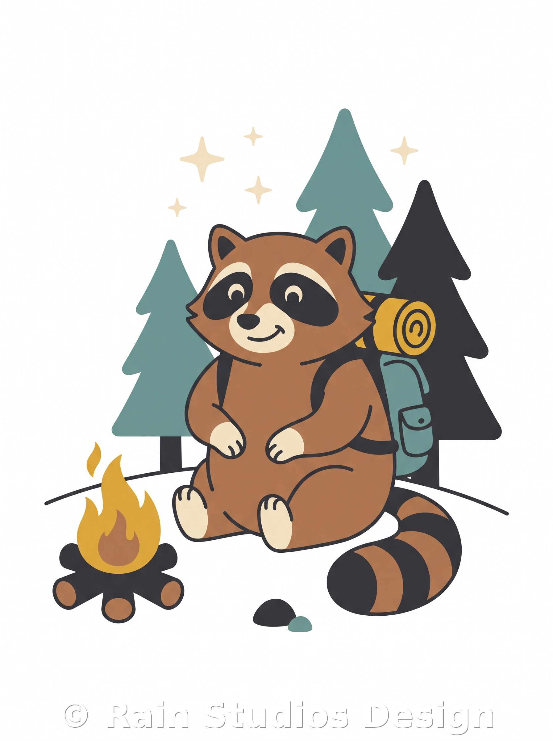 Raccoon Camping Campfire T-shirt design