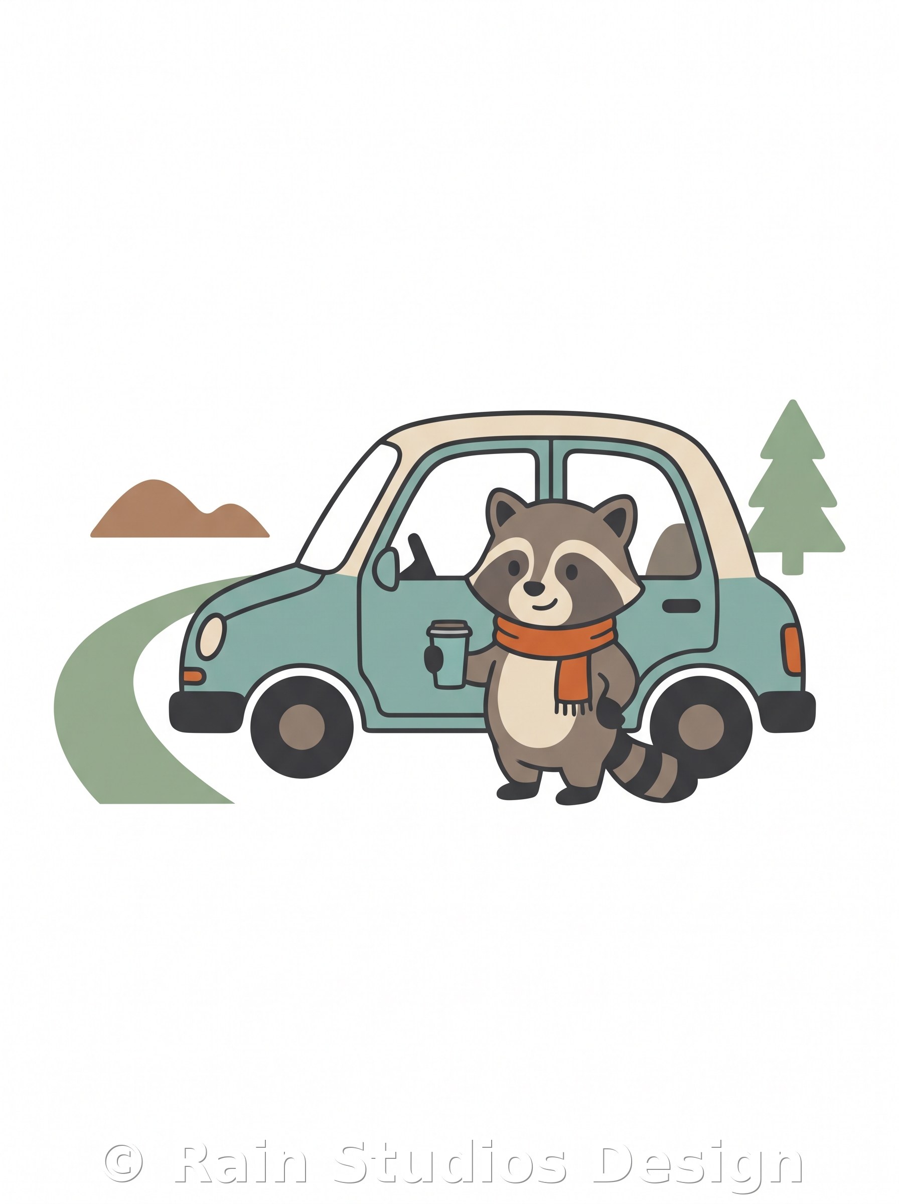 Raccoon Traveler Beside Parked Car T-shirt design
